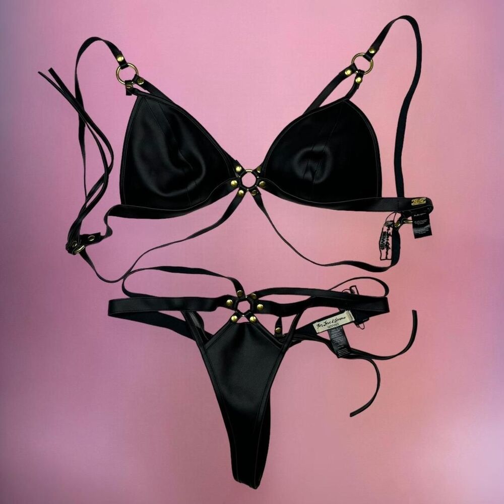 For Love and Lemons matching faux leather bralette and thong lingerie set